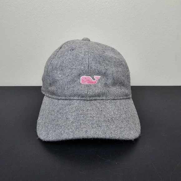 Vineyard Vines Hat Cap Mens Strap Back Grey Spellout Pink Whale Logo Golf Prep - Picture 1 of 9